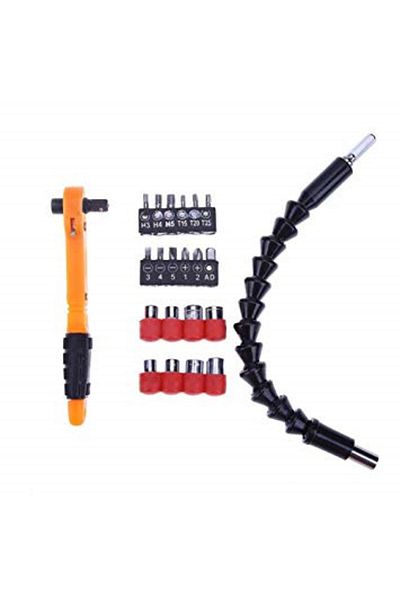 İndiriminVar Flexible Drill Bits - 2 Pieces Ratchet Screwdriver Set and 22 Pieces Socket Set