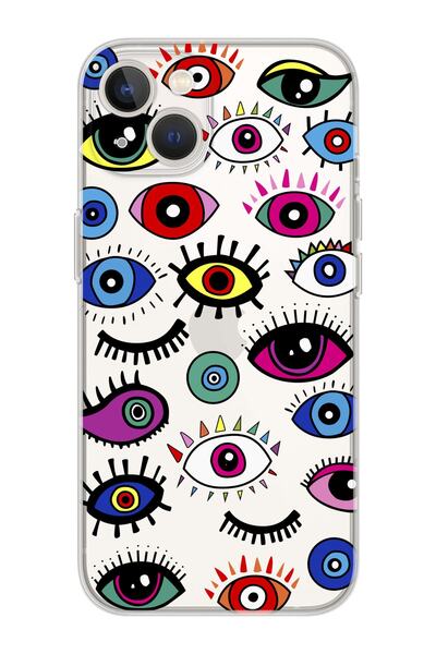 Premium Transparent Phone Case with Colorful Eyes Design for Iphone 14 Plus