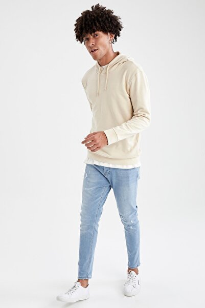 DeFacto Μακρυμάνικο βαμβακερό φούτερ με κουκούλα