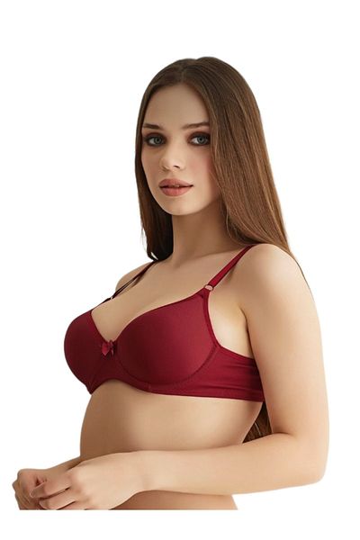 MODALADY Sutien de zi cu sârmă fără căptușeală din microțesătură bordeaux pentru femei