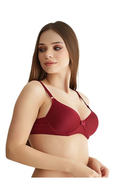 MODALADY Sutien de zi cu sârmă fără căptușeală din microțesătură bordeaux pentru femei