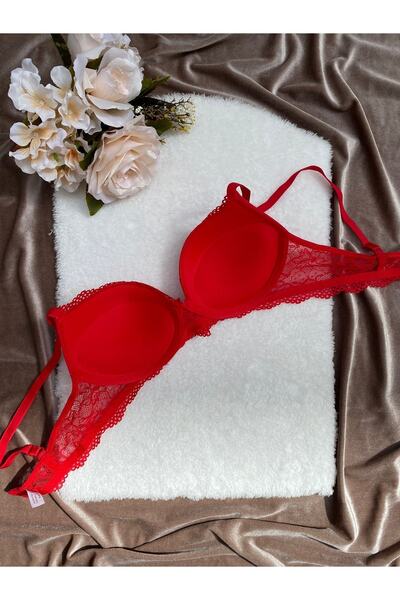 MODALADY Women's Red Color Lace Padded Underwire Bra