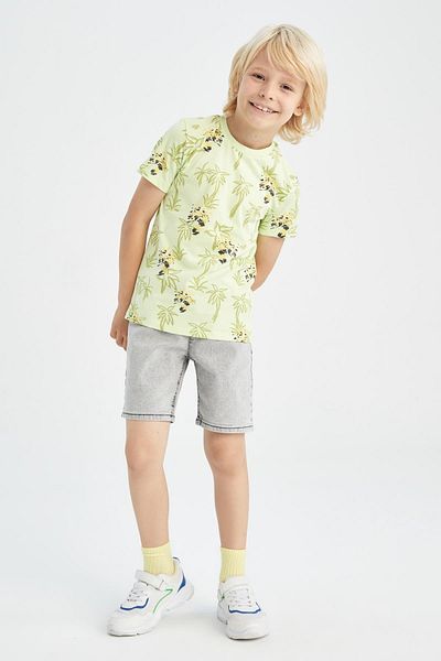 DeFacto Boy's Regular Fit Crew Neck Patterned Short Sleeve Cotton Combed T-Shirt
