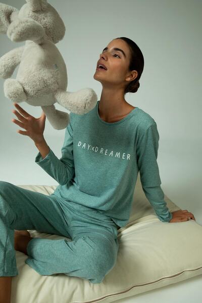 DeFacto Fall In Love Regular Fit Bisiklet Yaka Desenli Pijama Takım