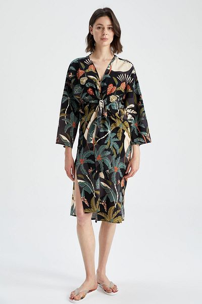 DeFacto Φόρεμα παραλίας Fall In Love Regular Fit Floral βαμβακερό