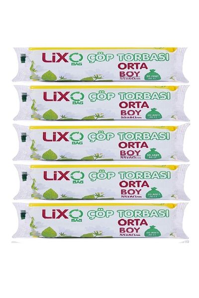 LİXO ÇÖP POŞETLERİ Medium Size Garbage Bag 5 Packs * 20 Rolls = 100 Pieces 55x60 Cm Blue