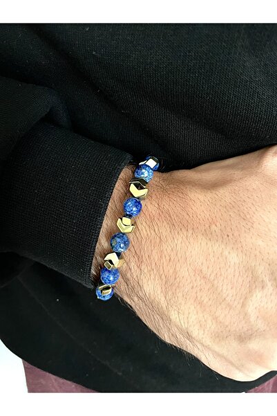 Padore Accessory Unisex - Altın Kaplama Hematit Çavuş + Lapis Lazuli Doğal Ta...