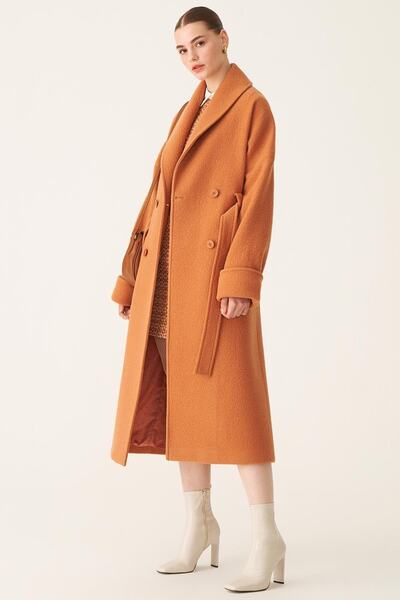Perspective Kabát Edwar Pohodlný střih z čisté vlny Cinnamon Color