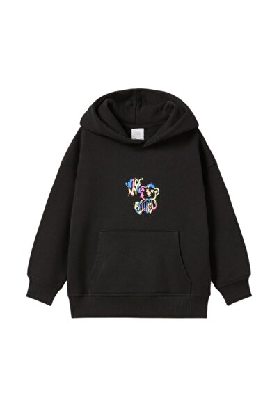 Grafiti Ayıcık Baskılı Kapüşonlu Sweatshirt