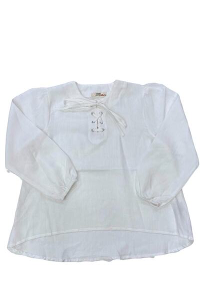 Çikoby Κοριτσίστικο βαμβακερό πουκάμισο με κορδόνια μπροστά κοντό μακρύ πουκάμισο