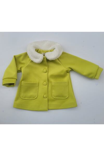 Çikoby Kız Bebek Çocuk Kaşe Kürk Yaka Kaban