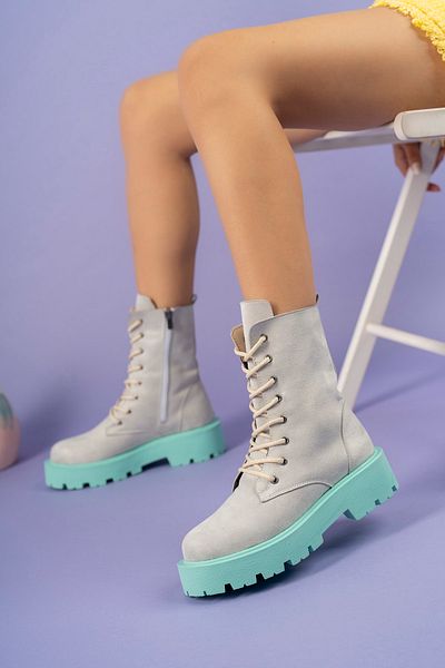PASSAGE SHOES 5077 Γυναικείες μπότες με κορδόνια με φερμουάρ πολύχρωμες σόλες