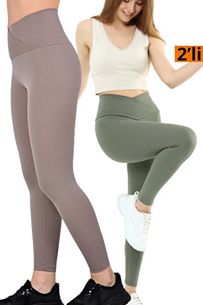 VOSSAX 2-dijelne rebraste leggins hlače visokog struka za oporavak, sportske ...