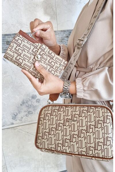 Just Polo حقيبة نسائية ذات حزام طويل مقسمة إلى 5 أقسام ومحفظة بلون رملي Tmq8888