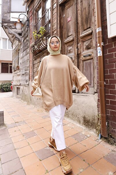 lurex moda سترة تريكو كبيرة الحجم بأكمام بالون