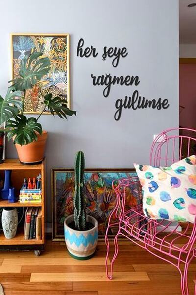 10kdekor Her Şeye Rağmen Gülümse Ev Dekorasyonu Duvar Yazısı Tablo Bwd-p77