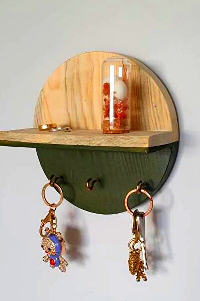 Alyones Kancalı Mini Yuvarlak Raf | Ahşap Raf | Maske Rafı | Duvar Dekoru | A...