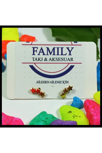 FAMİLY Üç Yıldız Temalı Gold Renk Paslanmaz Ve Kararmaz Çelik Küpe