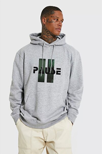 YUVEST سويت شيرت بقلنسوة مطبوع عليه Pause مقاس كبير للجنسين من Blackrock