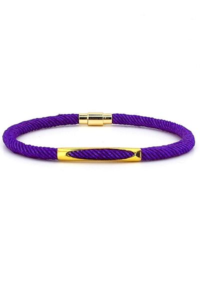 Solfera Purple Knitted String Yellow Metal Magnet Men's Bracelet M026d
