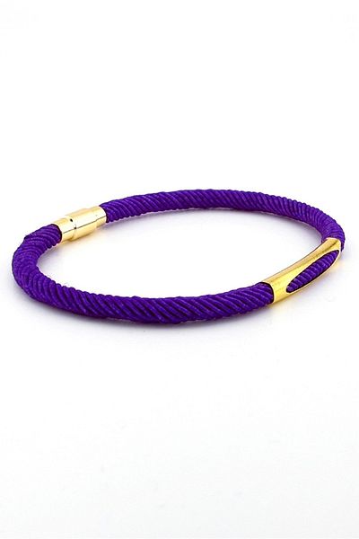 Solfera Purple Knitted String Yellow Metal Magnet Men's Bracelet M026d