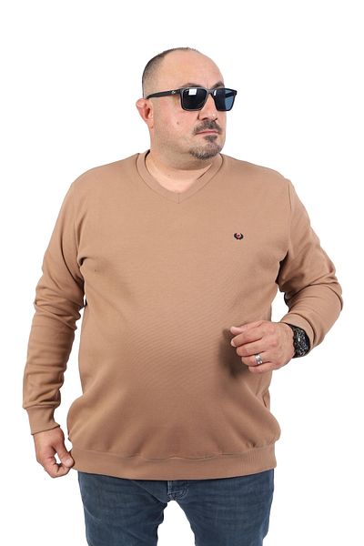 MocGrande Μεγάλο μέγεθος V-λαιμόκοψη Διπλό Πρόσωπο Basic 22720-καφέ