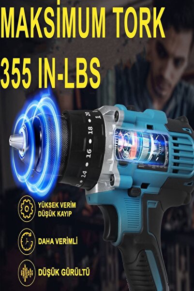 Anadolu Strong 58vf 5ah Li Sjs Çift Metal Şanzuman Metal Mandren Çift Akülü Şarjlı Matkap 24 Parça Set Hediyeli