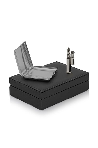 zekupp Mermi Çakmak Ve Metal Sigara Tabakası Set Gümüş