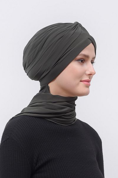 Altobeh Κασκόλ Hijab Pearl Crown Bonnet-χακί