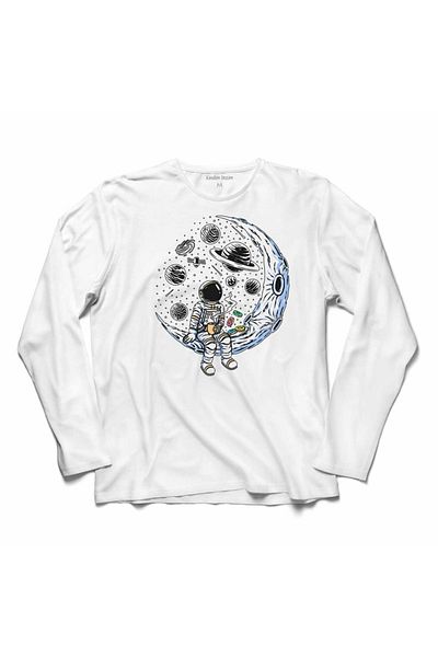 Kendim Seçtim Astronaut Drınkın Coffee Nasa Moon Tricou cu mânecă lungă Tricou imprimat