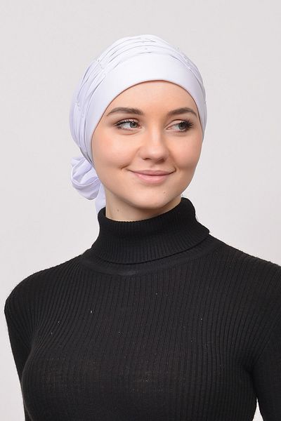 Altobeh Πλισέ Pearl Rib Hijab Bonnet-λευκό