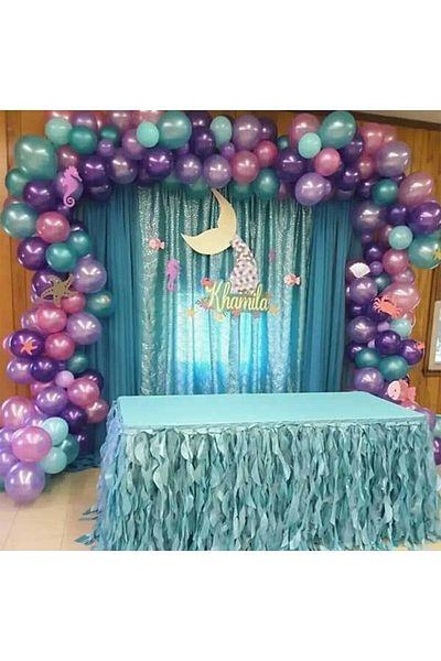 Party City Mermaid Themed Balloon Concept Metallic Balloon and Balloon Chain Birthday Balloon Set 50 Pieces Balloons