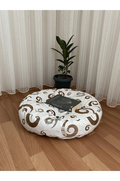 Papuli Yuvarlak Puf, Iç Ve Dış Mekan Puf, Döşemelik Kumaş,60x60x15 Boyut Puf