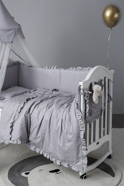 Jaju Baby Frilly Gray 60x120 Color Crib / Montessori Edge Protection and Duvet Cover Set Sleeping Set