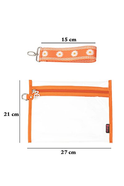 Bakras Orange Daisy Patterned Waterproof Swimsuit Bag Organizer Transparent Makeup Bag 27x21 Cm