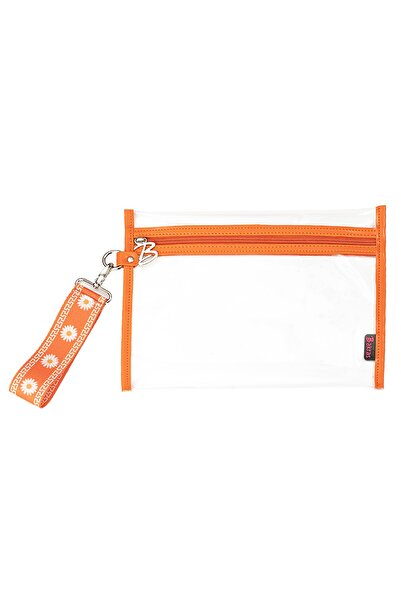 Bakras Orange Daisy Patterned Waterproof Swimsuit Bag Organizer Transparent Makeup Bag 27x21 Cm