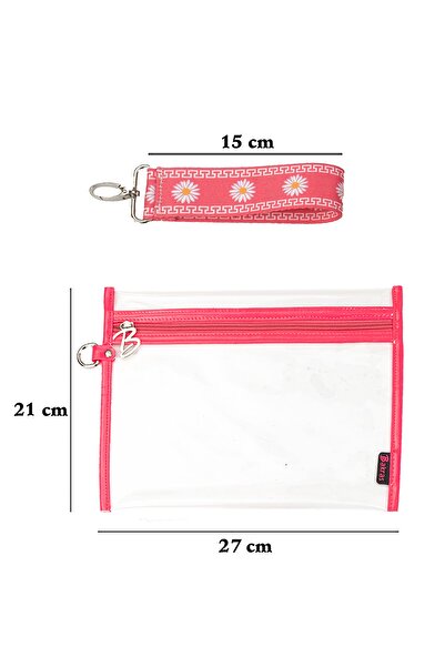 Bakras Pink Daisy Patterned Waterproof Swimsuit Bag Organizer Transparent Makeup Bag 27x21 Cm