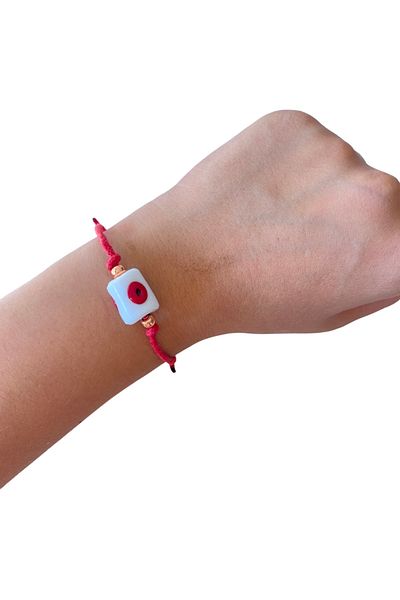TAKI BY EKİN Cylinder Glass Evil Eye Beaded Bracelet