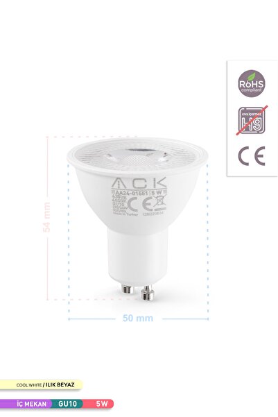 ACK 5w Reflektörlü Led Ampul 4000k Ilık Beyaz 5w Gu10