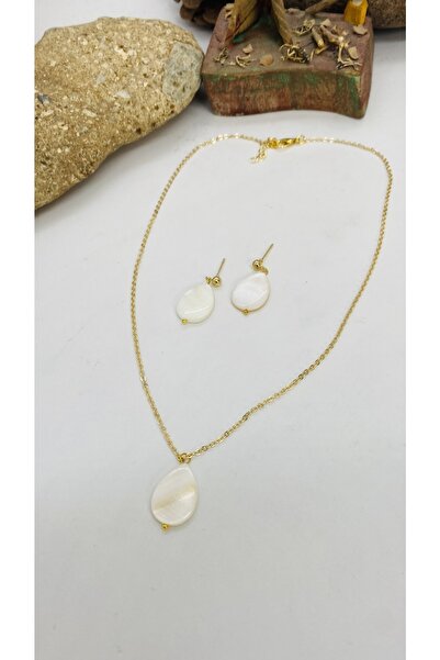 Porsuk Alternatif El Yapımı Etnik Otantik Hippi Bohem Sedef Kolye Küpe Set