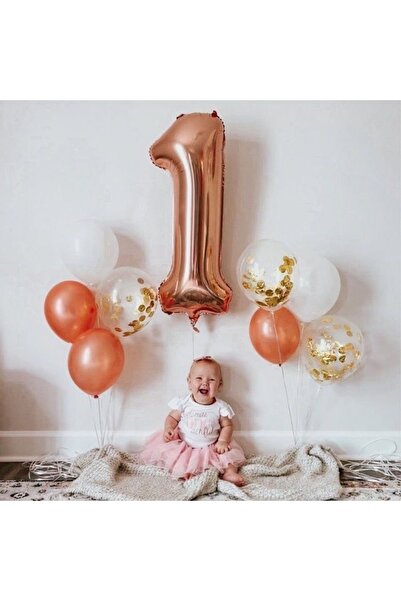 MERİ PARTİ 1 Yaş Rose Gold Balon Ve Lateks Konsept Rakam Balon Doğum Günü