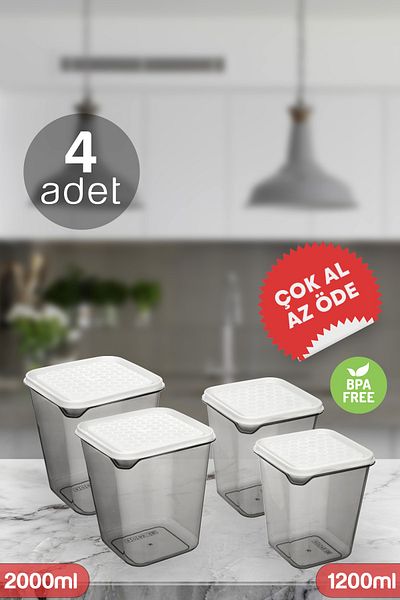 PiPlast Advantageous Anthracite 4-Piece Leak Proof Mega Storage Container Follow-pi (1200ML X 2) (2000ML X 2)