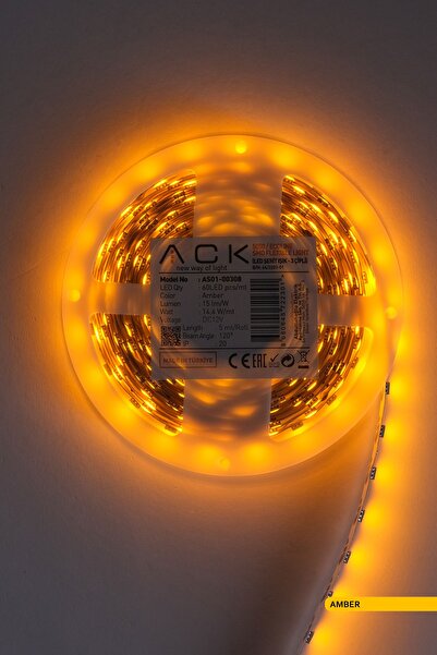 ACK 5 Metre Şerit Led Üç Çipli 60 Ledli Amber Işık 14.4 Watt Led Işık