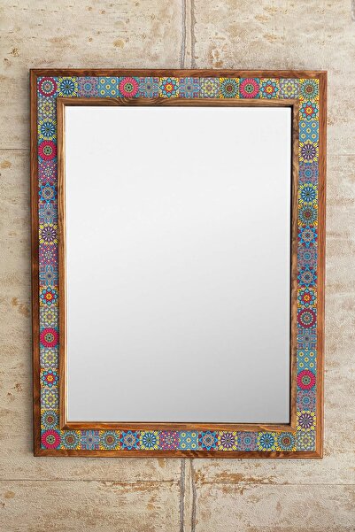 Oscar Stone Decor Ahşap Çerçeveli Mozaik Taş (mermer) Ayna 73x93 Cm Mandala B...