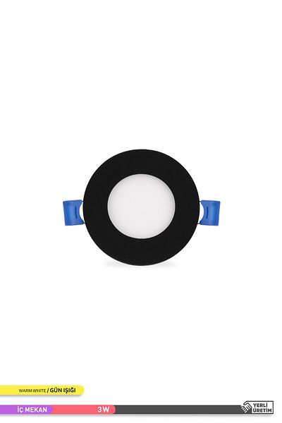 ACK 3w Recessed Round Led Panel Fixture Black Body 3000k Daylight