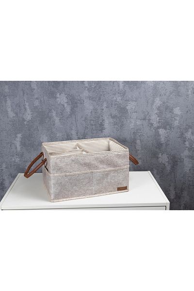 Smyak Felt 3 Compartment Bag Cream Organizer με δερμάτινη λαβή