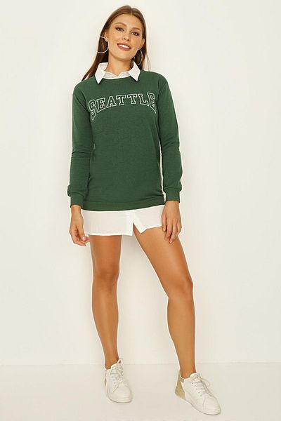 Select Moda Women's Shirt Collar Sweat Dress