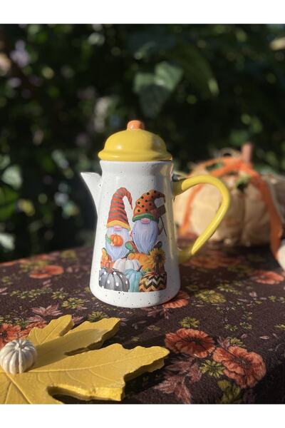 Handmadesign Kapaklı El Yapımı Seramik Sürahi - Kabaklı Cüceli (sonbahar Gnome)