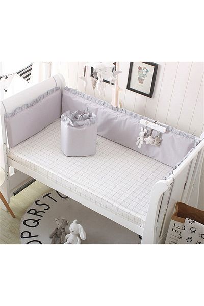 Jaju Baby سرير أطفال رمادي مكشكش مقاس 60 × 120 لونًا / حماية حافة الطفل مونتيسوري