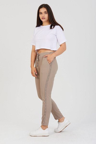 AYASOFYA OTANTIK Women's Mink Italian Eyelet Striped Lycra Trousers